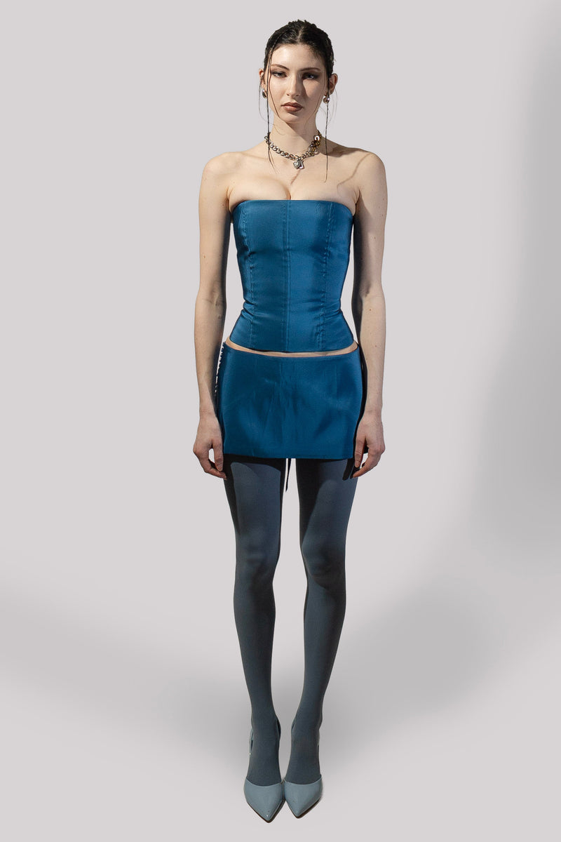 JANE CORSET in BLUE SILK FAILLE – The CoolGirl NYC