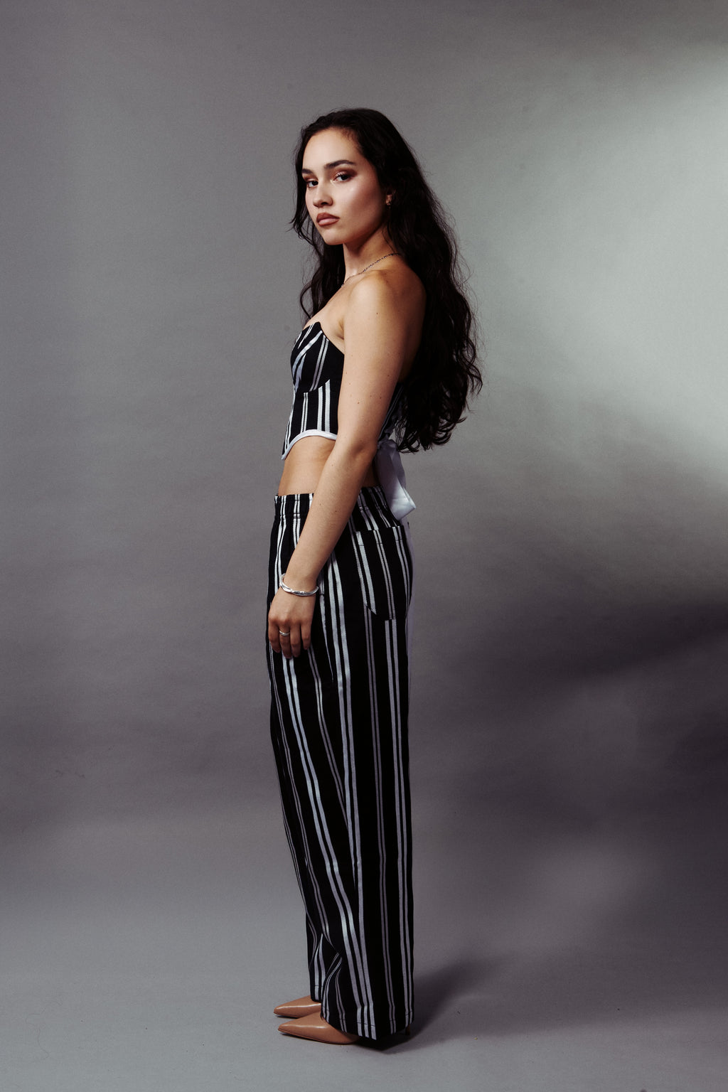 WHITE STRIPED GEORGIA PANTS