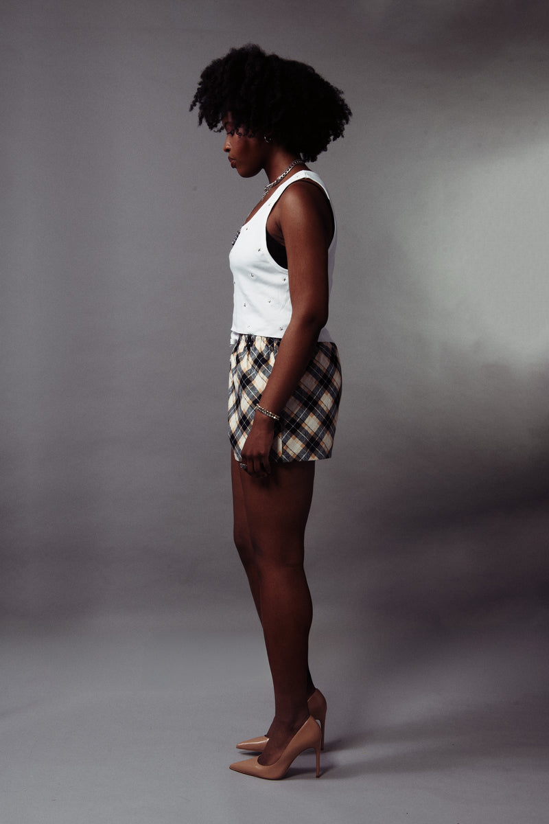 TAN PLAID SLEEP SHORTS