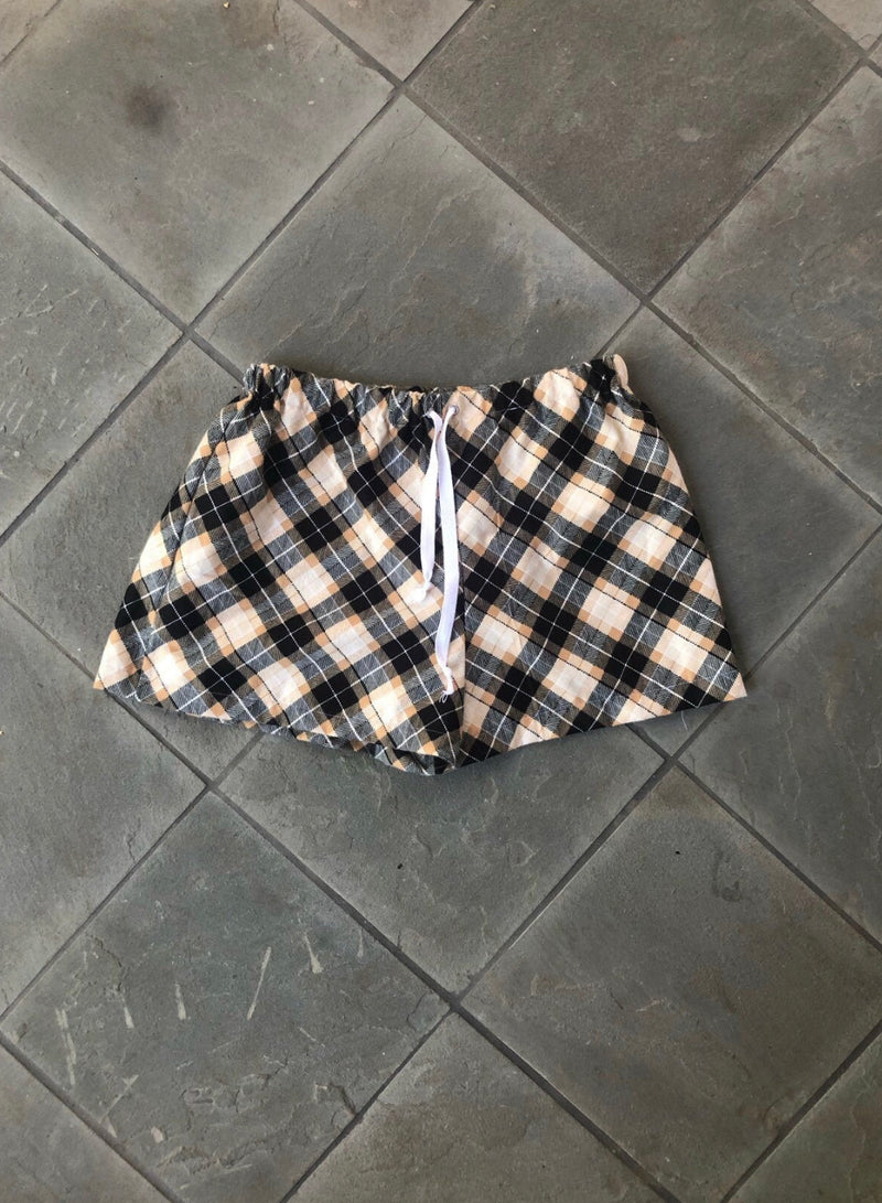 TAN PLAID SLEEP SHORTS