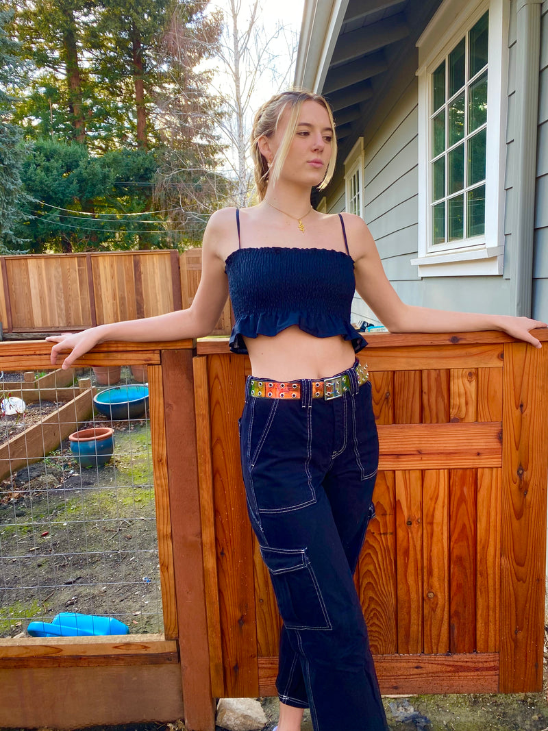 BLACK ASHLEY RUFFLE TANK