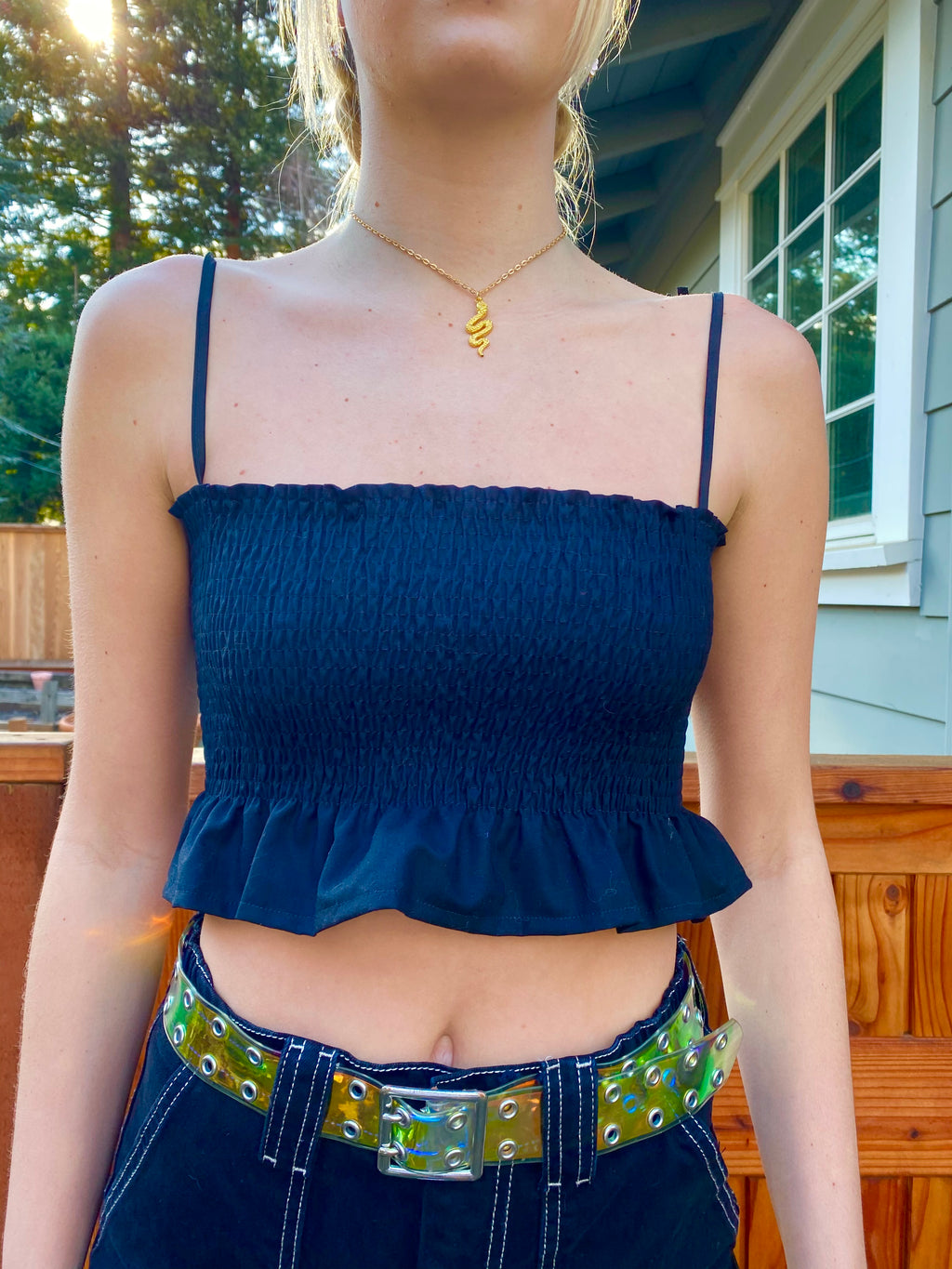 BLACK ASHLEY RUFFLE TANK